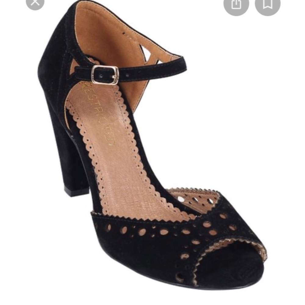 Restricted Black Eyelet Peep-Toe Pump